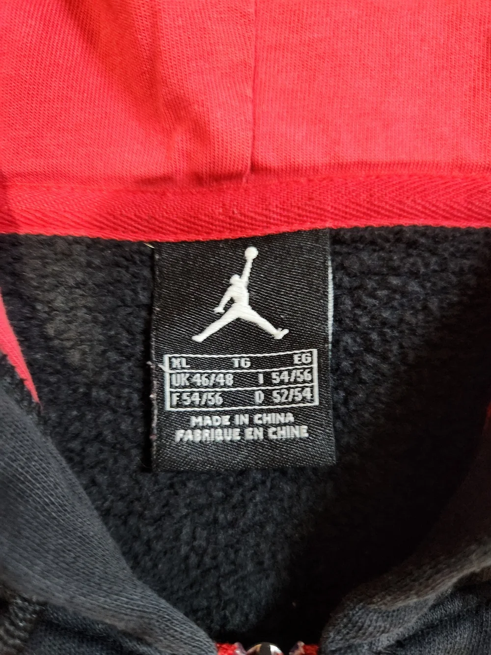 Vintage Jordan Black Hoodie with Red Lining & Red Zip Size XL